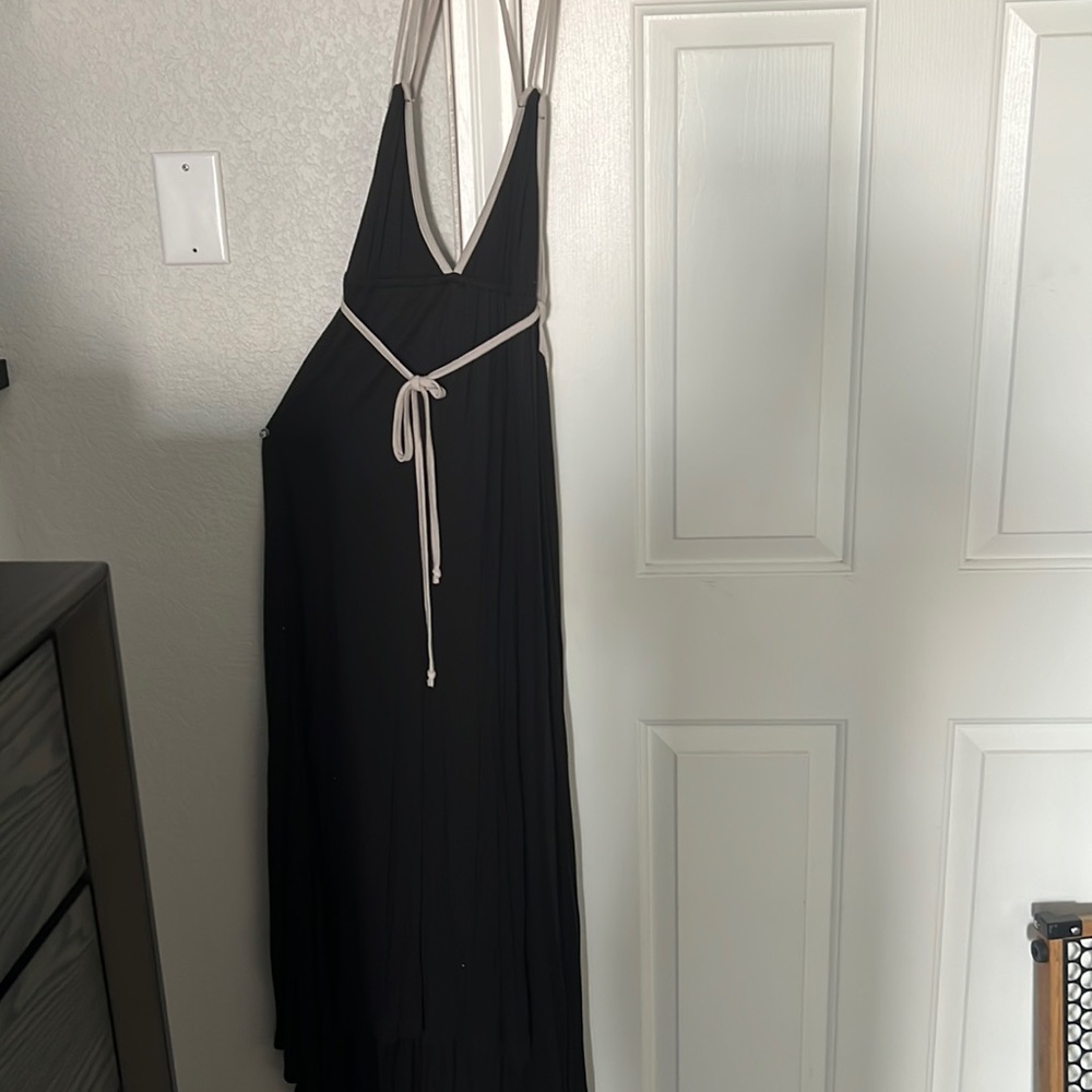Black maxi, tank with wrap around tie.